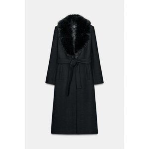 ZARA WOOL COAT WITH FAUX FUR COLLAR AND BELT